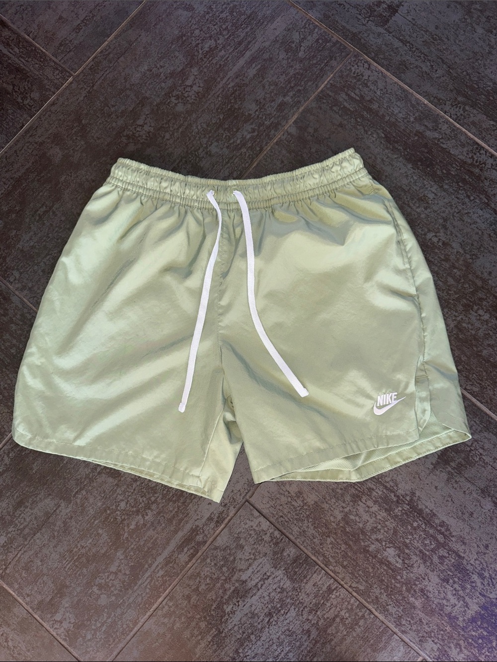 Nike Men’s Light Sage Green Athletic Shorts with White Drawstring
